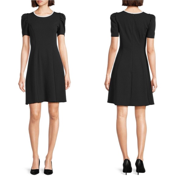 🌼KARL LAGERFELD🌼 NWT Scuba Crepe Puff Sleeve A Line Dress, Size 16 - Picture 1 of 8